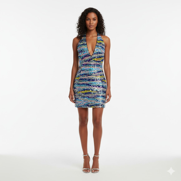 Nasty Gal Dresses & Skirts - Nasty Gal Premium Marble Sequin Asymmetric Mini Dress Women’s US 4 Multicolor